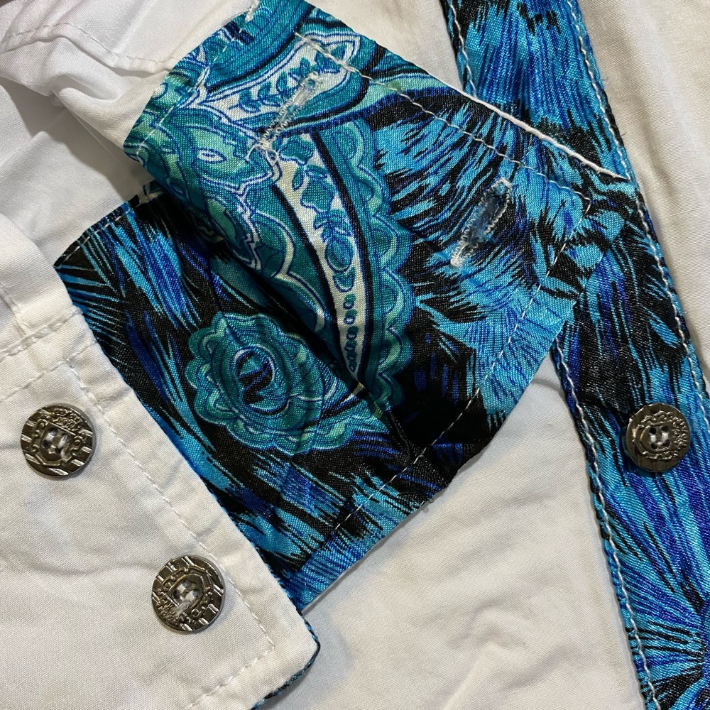 Platini Men’s Embroidered Button Down Shirt w/ Paisley Pattern Trim Sz M  White - Picture 8 of 10